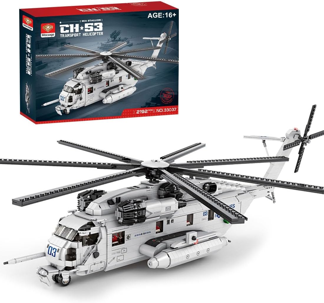 Military Army Airplane Building Toy, 1/35 CH-53E Super Sea Stallion Military Helicopter Building Blocks, MOC-127265 Aircraft Model Plane Bricks Toy, 2192PCS