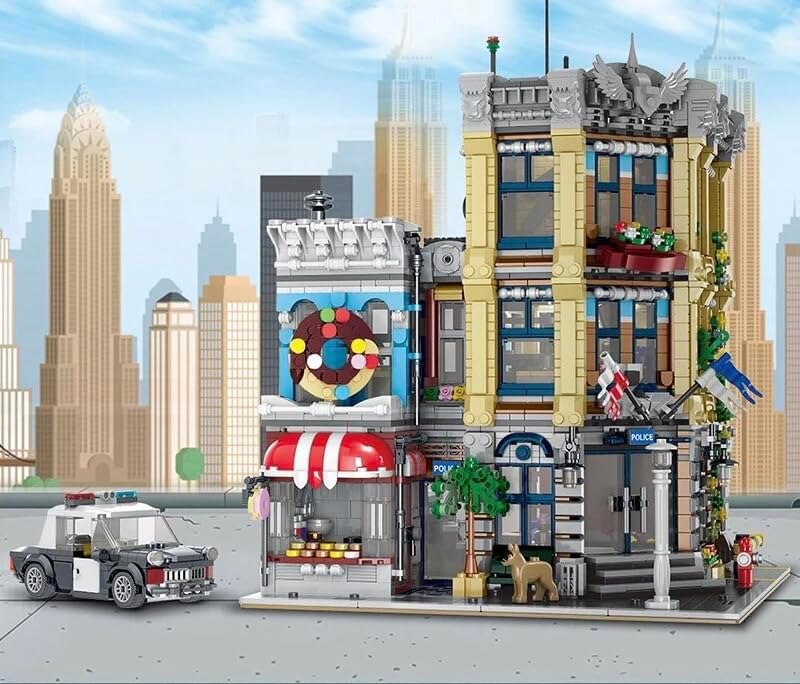 General Jim's City Police Station with Donut Shop Modular Building Blocks Set | MOC Building Set Compatible Bricks with Lego City Sets and Other Major Brands