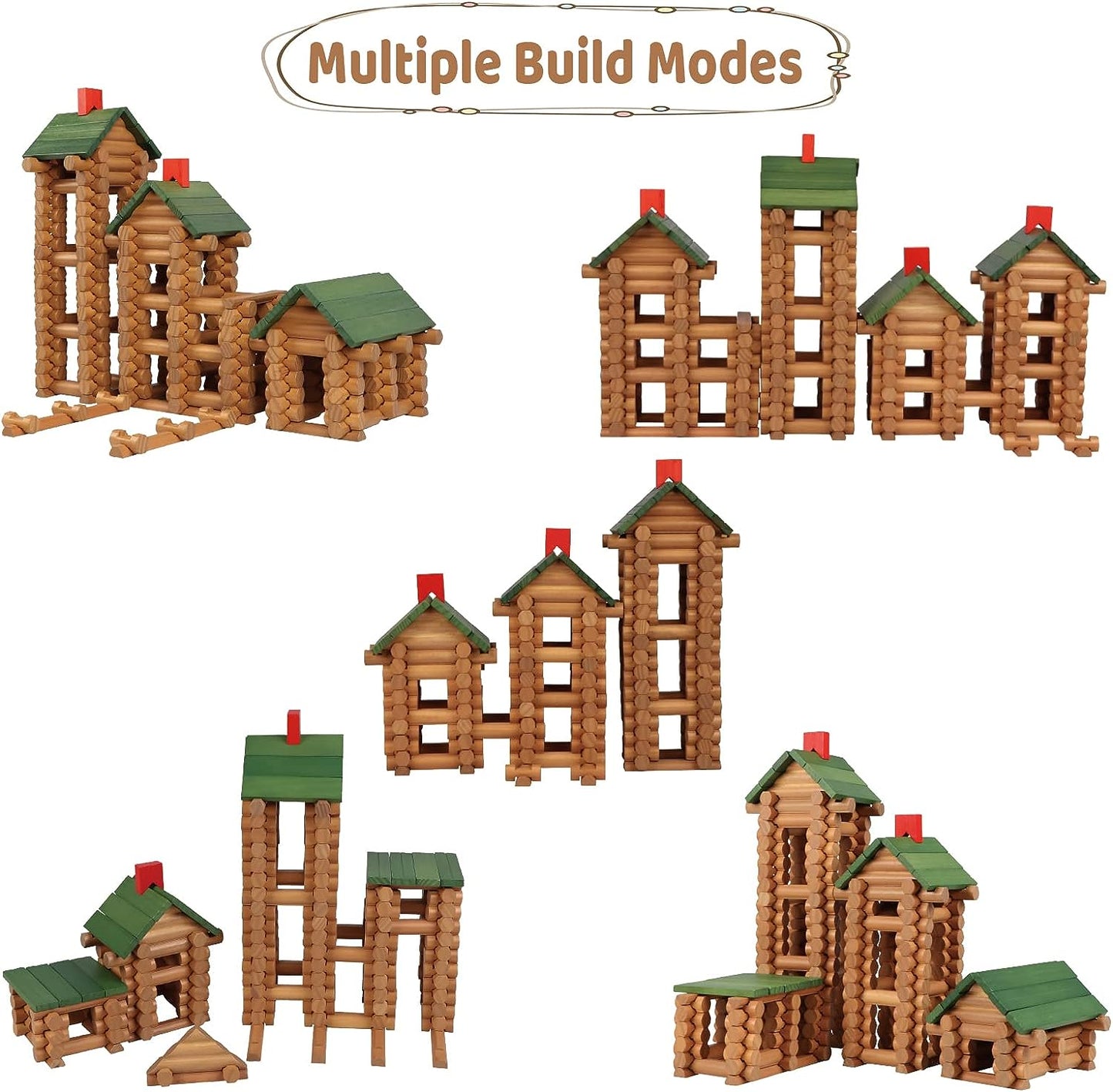 Wondertoys 530 Pcs Wooden Logs Set Ages 3+, Classic Building Log Toys for Kids, Creative Construction Engineering Educational Gifts