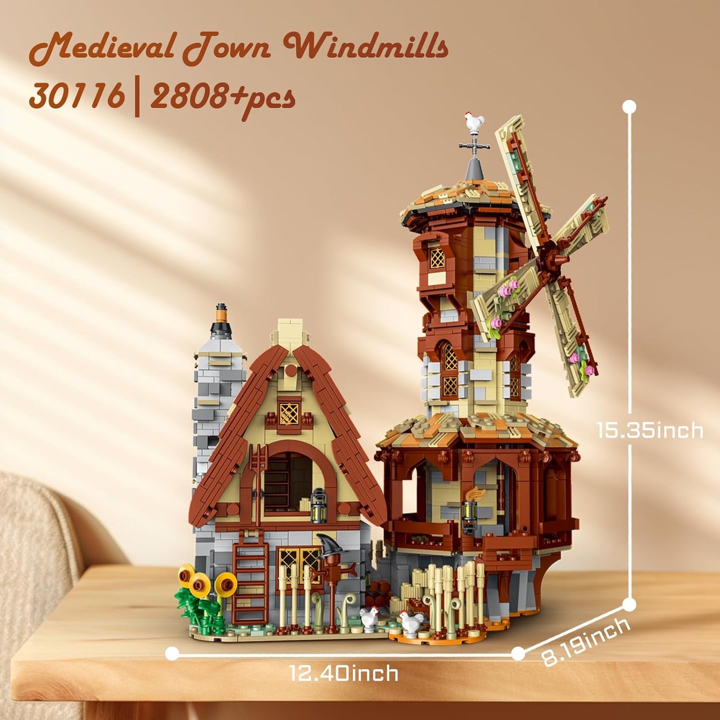 JMBricklayer Medieval Windmill House Building Set for Adults, Town Windmill Mill Architecture Toys Village Castle Set, Collectible or Display Model, Ideas Gift for Girls Boys 30116