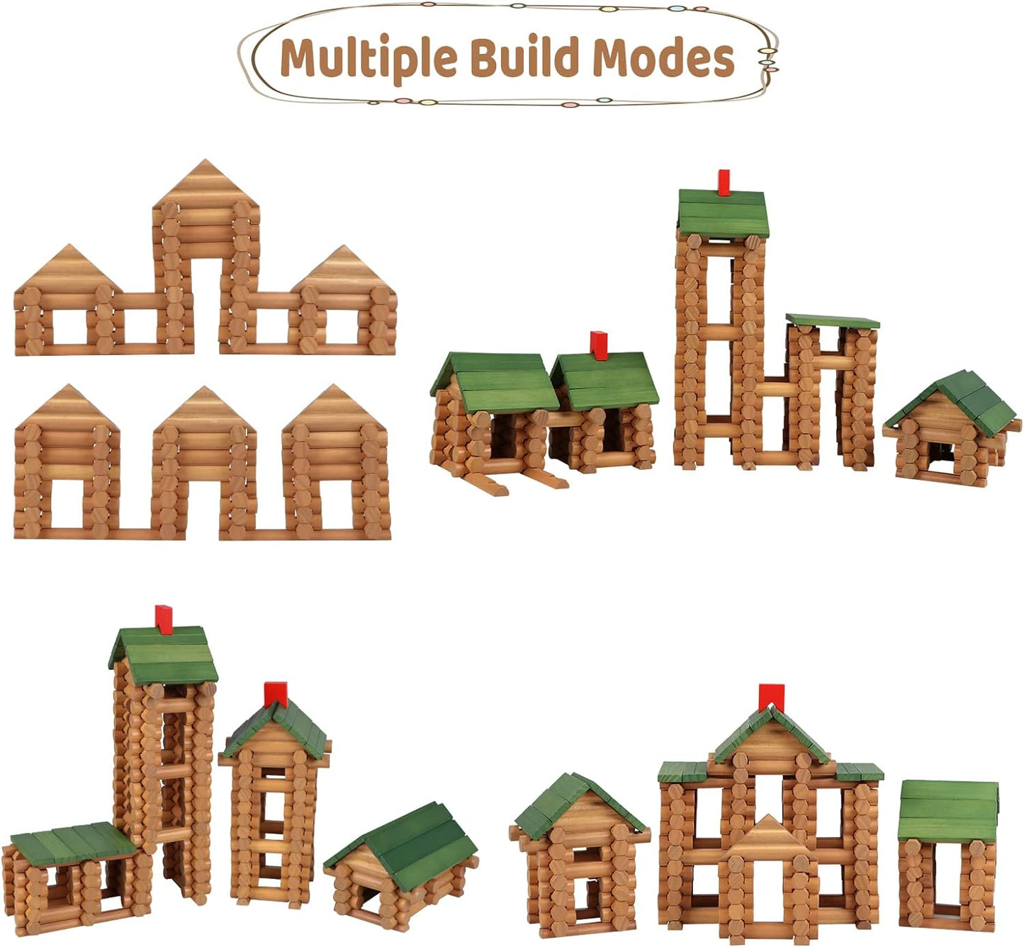 Wondertoys 530 Pcs Wooden Logs Set Ages 3+, Classic Building Log Toys for Kids, Creative Construction Engineering Educational Gifts