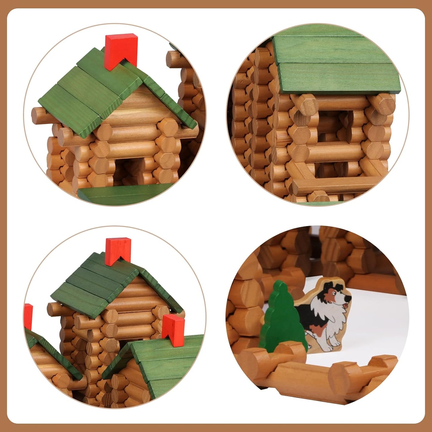 Wondertoys 530 Pcs Wooden Logs Set Ages 3+, Classic Building Log Toys for Kids, Creative Construction Engineering Educational Gifts