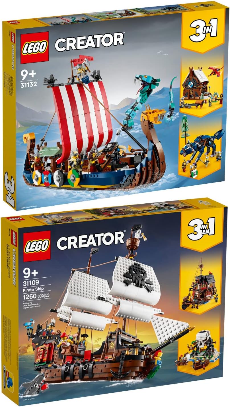 Lego Creator Set of 2: 31132 Viking Ship with Midgard Snake & 31109 Pirate Ship