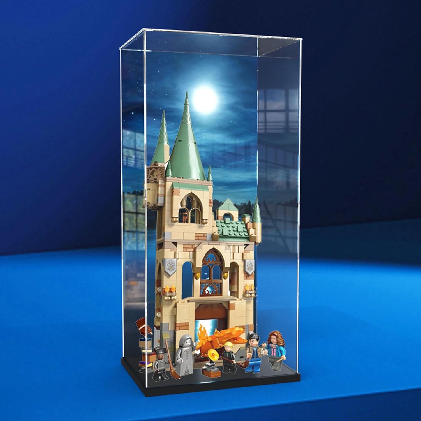 Acrylic Display Case for Lego Harry Potter Hogwarts: Room of Requirement 76413 Model,Dustproof Anti-UV Storage Box,Collectors (Background B)