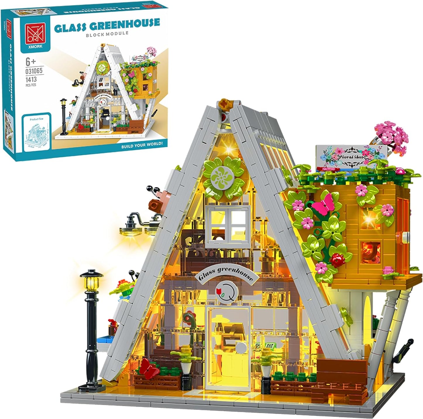 Street Botanical Garden Building Blocks Kits, Streetview House with LED Lights Engineering Toy, Construction Set to Build for Kid and Adult(2147 Pcs)