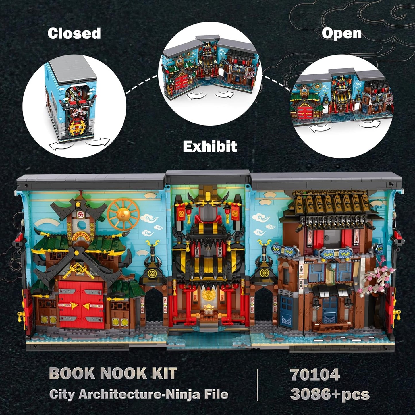 JMBricklayer Ninja Building Set for Adults 70104, Book Nook Kit with LED Light, Creative Decorative Bookcase Book Stand Building Kit, Collectible and Display Model Toys Gifts for Kids Adult
