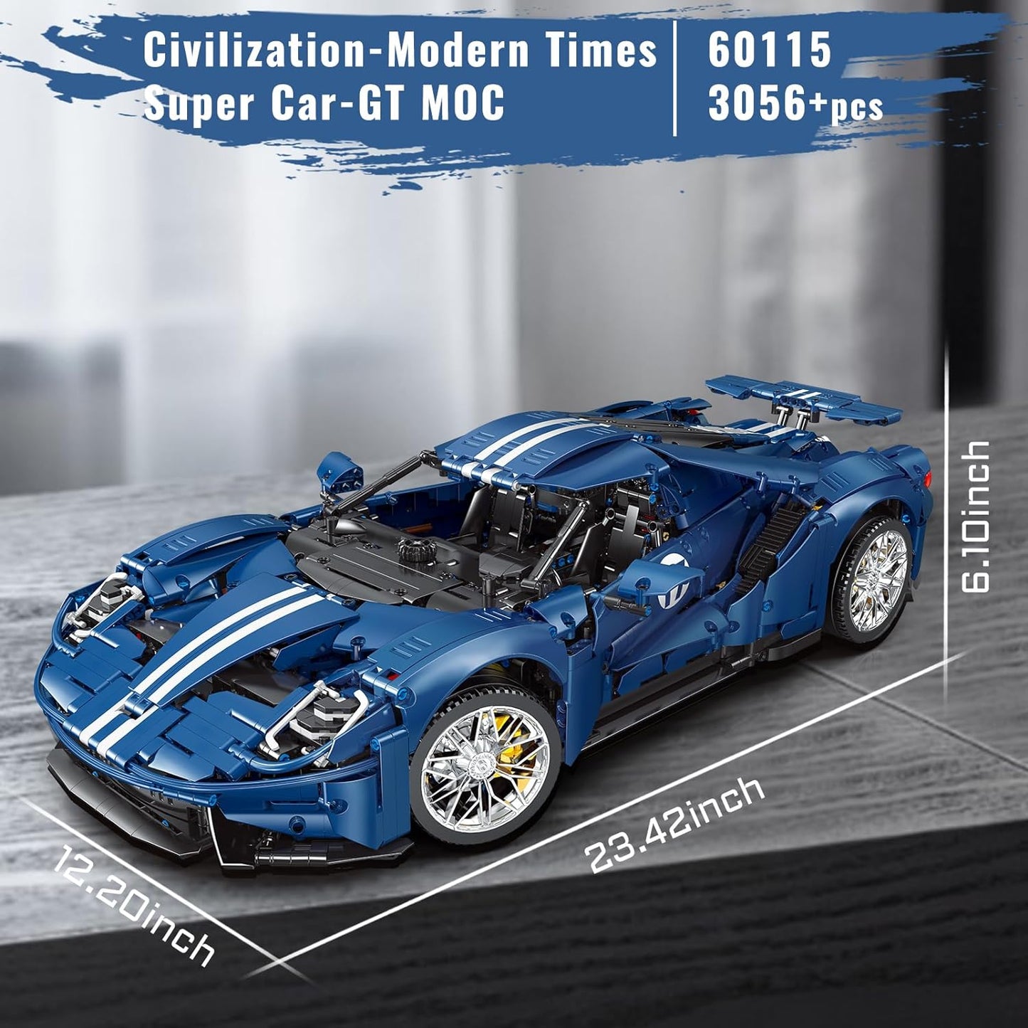 JMBricklayer 60115 Sports Car Building Block Kits, Classic Blue Supercars 1:8 Model MOC Toy Building Sets, Collectible Race Car Model, for Vehicle Enthusiasts, 12+ Boys, Girls and Adults