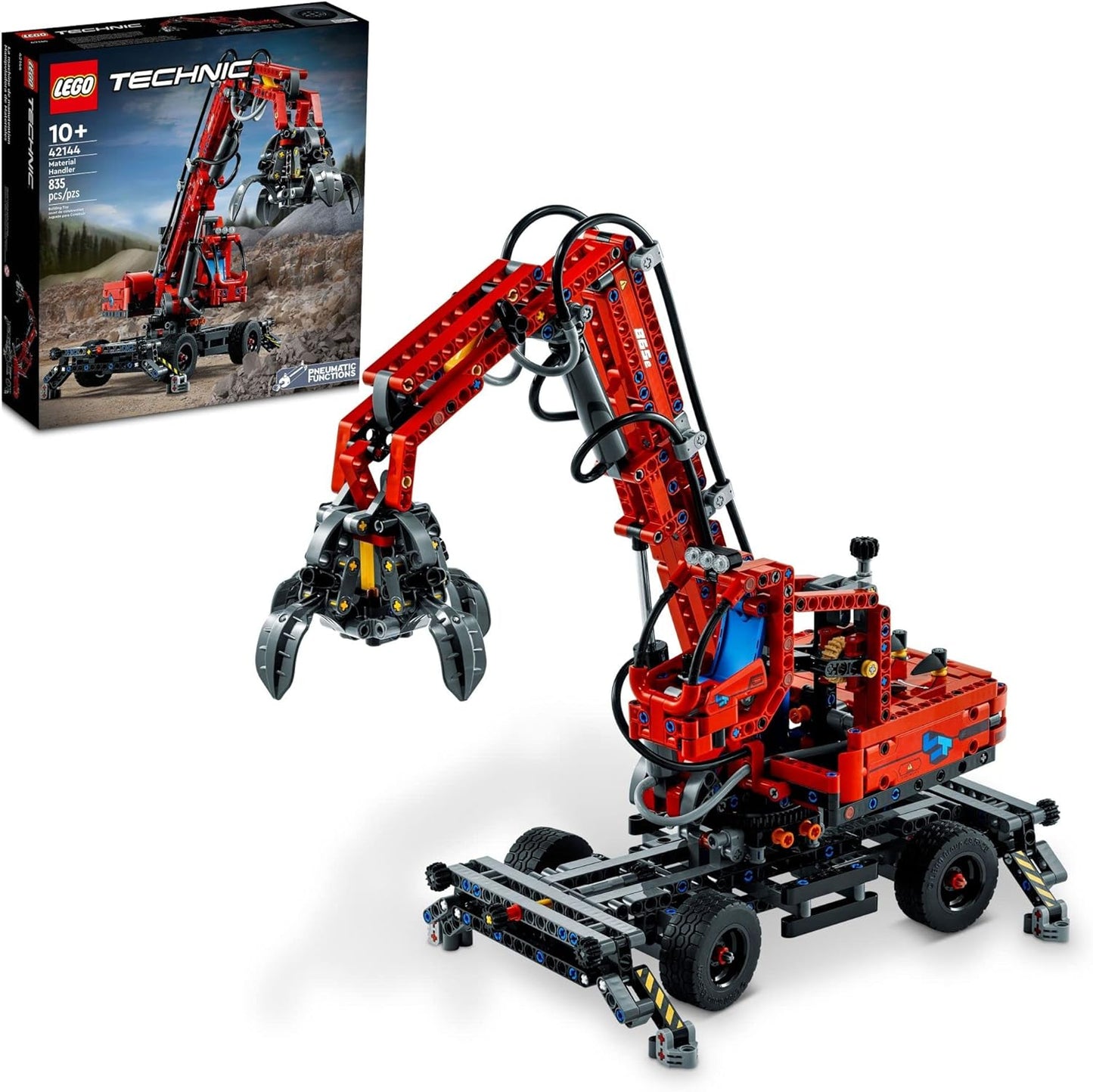 LEGO Technic Material Handler 42144, Mechanical Model Crane Toy, with Manual and Pneumatic Functions, Construction Truck Building Set, Educational Toys